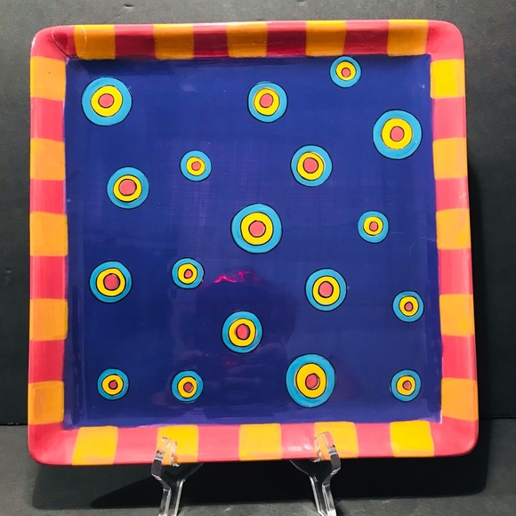 All U Can Handle Hand Painted Ceramic Tray “ Dancing Dots Purple 11”-11” - Picture 13 of 13